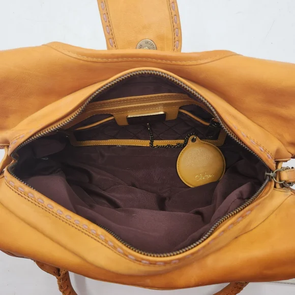 Cole Haan Musturd Yellow Leather Hobo Shoulder Hand Bag Whipstitch Boho Medium - Picture 15 of 16